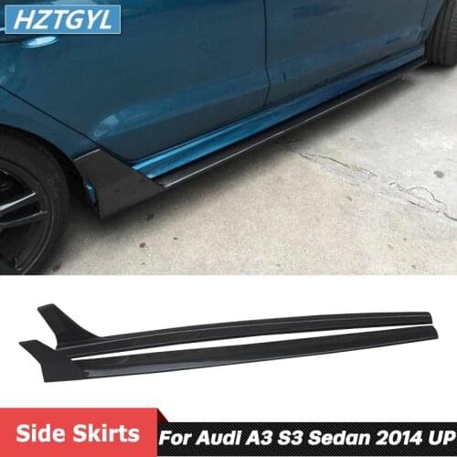 Carbon Fiber Material Side Skirts Extensions Trim Lip For Audi A3 Sline S3 Sedan Tuning 2014 Up