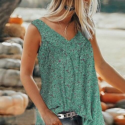 Large Size T-shirt Womens Summer Loose Leisure Floral Printed V-neck Sleeveless Vest Tops Tees Streetwear Футболки Оверсайс