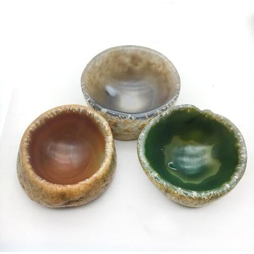 3 Color Natural Agate Bowl Teacup Quartz Crystal Bowl Carnelian Teacup Jade Crystal Quartz Cup Tobacco Jar Teaware Home Decora