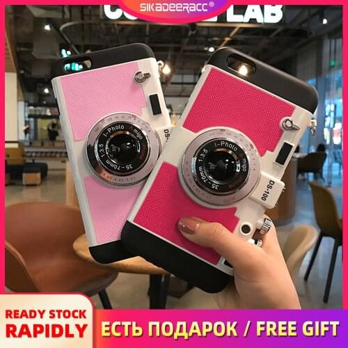 Lanyard Phone Cases For iPhone 5 5s 6 6s 7 Plus Soft Silicone Vintage Camera Full Protection Shockproof Back Cover Shell