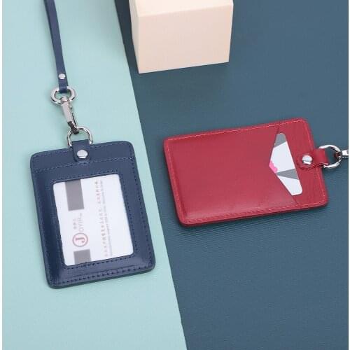 JOYIR Genuine Leather Business ID Card Holder Case with Lanyard Strap Card Cover Work Pass Student Office Card Holder for Unisex