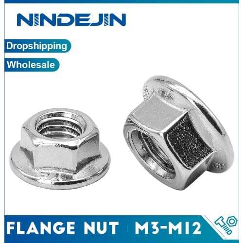 NINDEJIN 10/25/50/55pcs Stainless Steel Hexagon Flange Nut M3 M4 M5 M6 M8 M10 M12 Zinc Plated Carbon Steel Flange Nut DIN6923