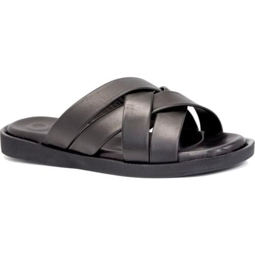 Gedikpasalı Crm 5001 Black 2021 Summer Men 'S Cross Strappy Slippers Real Cow Leather Orthopedic Holiday Light Comfortable Flat Heel Natural
