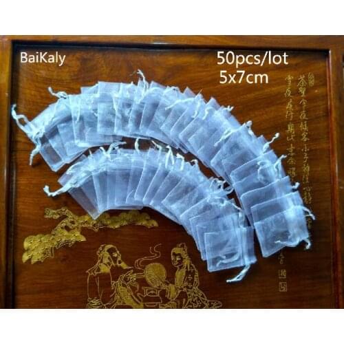 Household 50pcs 5x7cm Drawable White Small Organza Bags Favor Wedding Party Christmas Gift Bag Jewelry Packaging Bags Pouches