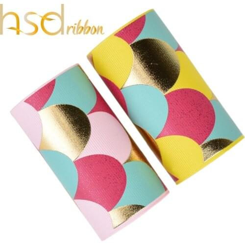 HSDRibbon custom 3" 75mm two color with glitter and gold Foil Printed Fish scale on Soild Grosgrain Ribbon