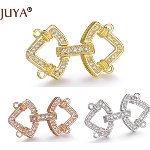 JUYA Cubic Zirconia Connectors Charms Clasps Fit For DIY Multi-Strand Pearls Necklace Bracelet Charm Clasp Fastener Components