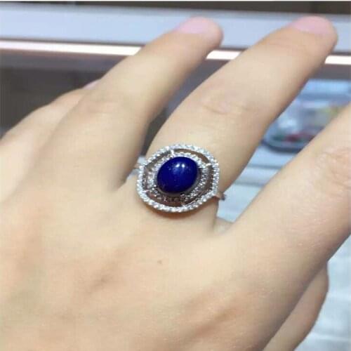 Natural Lapis ring Free shipping Natural real Lapis 925 sterling silver Ring Per jewelry 7*9mm