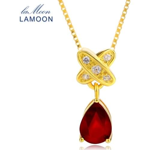 LAMOON Tears of lovers Natural Water Drop Ruby 925 Sterling Silver Chain Pendant Necklace Jewelry S925 LMNI034