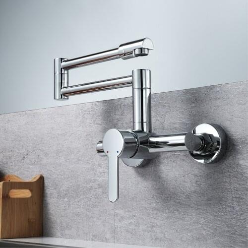 Brass Pot Filler Tap Wall Mounted Kitchen Sink Faucet Chrome Hot Cold Taps Single Hole faucets 360 Rotate Folding Spout spigot