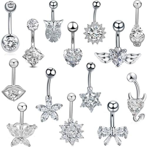LIMARIO Sexy Dangling Navel Belly Button Ring Oreja 14G Double Round Cubic Zirconia 316L Surgical Steel Belly Piercing Jewelry