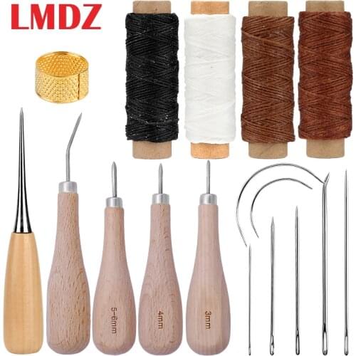 LMDZ Leather Sewing Kit Stitching Awl Waxed Thread Leather Needle Thimble Leather Working Tools for Shoemaker Canvas Repair