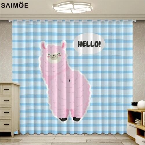 Cute Alpaca Window Curtain For Living Room Cartoon Bedroom Blackout Curtain Girl Boy Ultra-thin Micro Shading Cortinas
