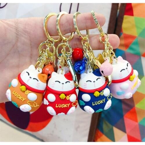 Fashion Maneki PVC Lucky Cat Keychain with Alloy Cat Women Gold buckle Trinket Metal Key Chains Car Bag Pendant Charm Key Rings