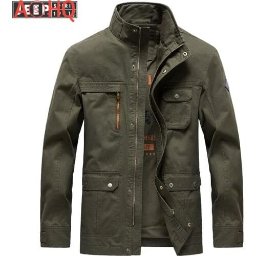 Cotton Denim Mens Windbreakers Jacket Jackets Men Long Stand Collar Multi-pocket Casual Coat Military Mens Clothing