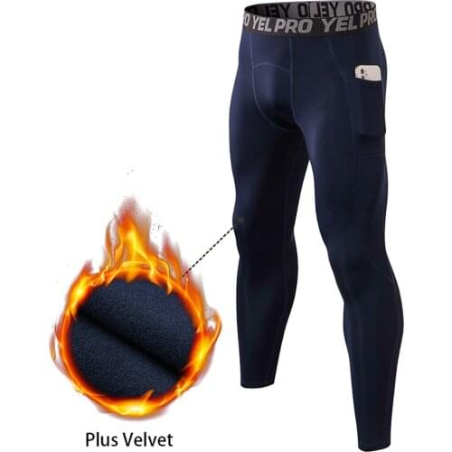 Men Running Tights with Pocket Compression Underwear Quick-drying Pants Jogging Fitness Gym Plus Velvet Sport Leggings