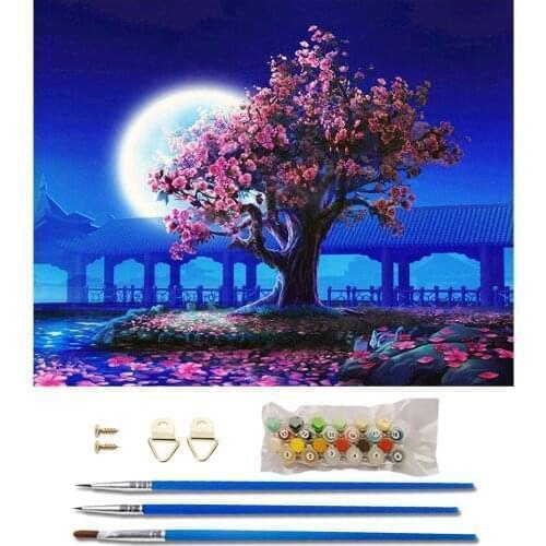 DIY Oil Painting Canva Paint By Number Kit Digital Fairy Moon Tree Home Decor