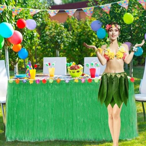 Tropical Party Table Decorations Set Hawaiian Table Skirt Artificial Palm Leaves Flowers Table Decor Supplies