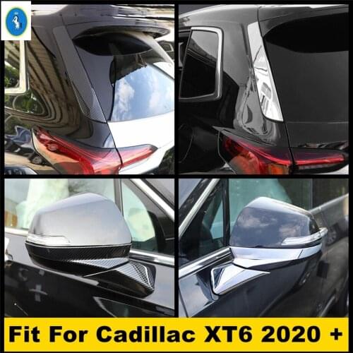 ABS Chrome / Carbon Fiber Rearview Mirror Anti-rub Strip / Rear Window Spoiler Panel Cover Trim Fit For Cadillac XT6 2020 2021