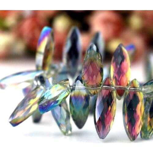Wholesale 50pcs/lot Multi Colors Marquise Shape Crystal Beads 7x22mm Flat Oval Cross Hole Fashion Jewelry Handmade DIY Pendants