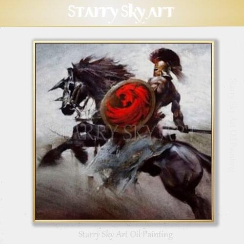 Excellent Painter Pure Hand Painted Spartan Warrior Portrait Oil Painting on Canvas Unframed Wall Art Knight Figure Oil Painting