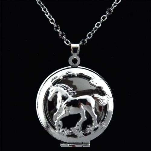 Running Horse Locket Necklace Pendant Aromatherapy Essential Oil Stainless Steel Necklace Unisex Statement Jewelry K157