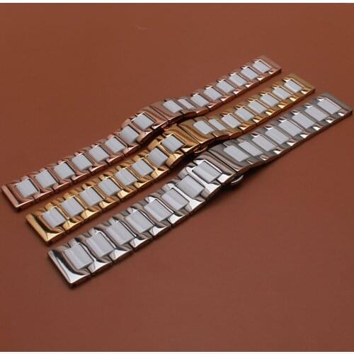 Yellow Gold metal Wrap Ceramic Watchband White Beautiful Watch strap bracelet fit quartz watches women 14mm 16mm 18mm 20mm 22mm
