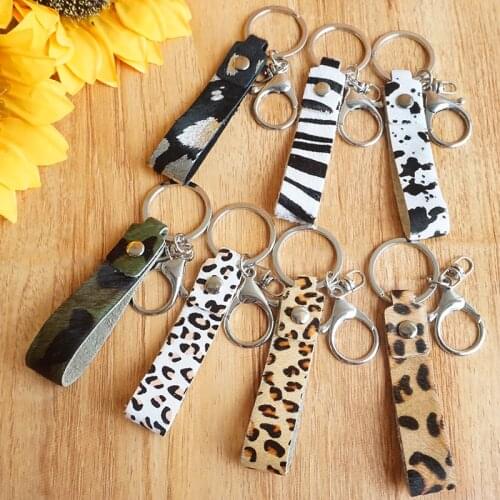 Retro Leopard Cow Zebra Printing Leather Key Ring Unisex Diy Trendy Bohemia Simplicity Fashion Originality Car Handbag Key Chain