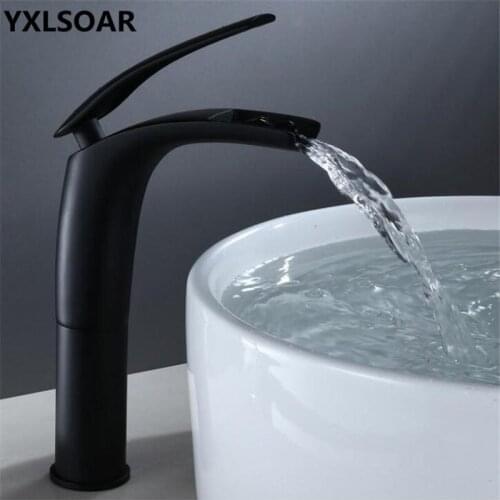Bathroom Basin Faucet Black Baking Total Brass Unique Design Sink Mixer Tap Hot and Cold Waterfall Basin Faucet Free Shipping