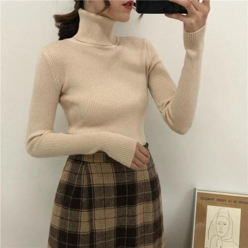 Turtleneck Women Sweaters Autumn Winter Korean Fashion Slim Pullover Women Basic Tops Casual Soft Knit Sweater Soft Warm Jumper