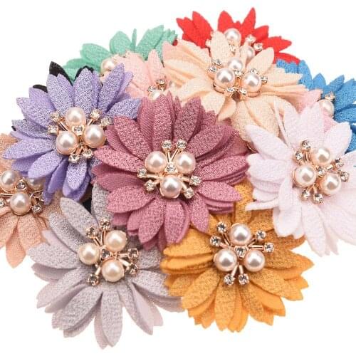 12PCS 2inch Fabric Flower Rhinestone Cluster Hair Accessories for Girls Hair Bows Baby Kids Accessories Headwrap
