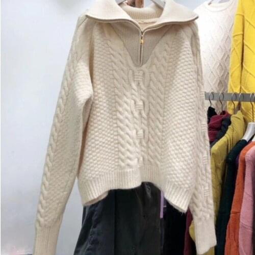 2021 autumn and winter new Korean style high neck half zipper loose casual long-sleeved pullover sweater knitted top women