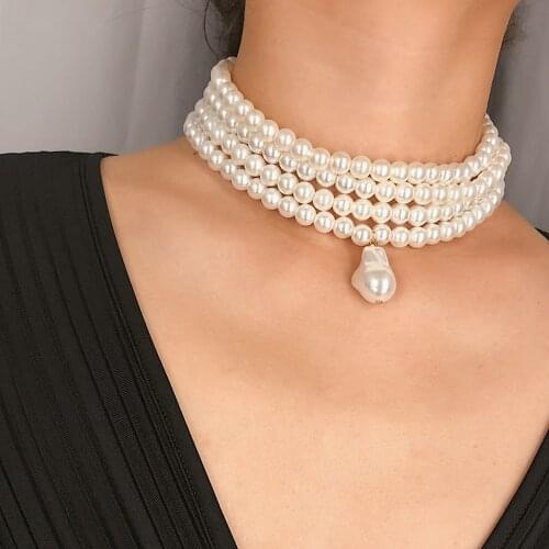 2019 Fashion Pearl Bead Choker Necklace Korean Lady Collar Layered Pearl Necklace for Women Decoration on the Neck Female Mujer