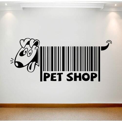 Animal Dog Wall Decal Creative Barcode Door Window Vinyl Sticker Art Pet Shop Interior Decoration Cute Lettering Wallpaper E409