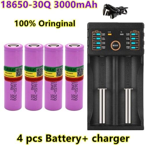 100% new Original 3.7V 3000mAh INR18650 30Q li-ion battery discharge 15A Rechargeable Batteries Flashlight + charger