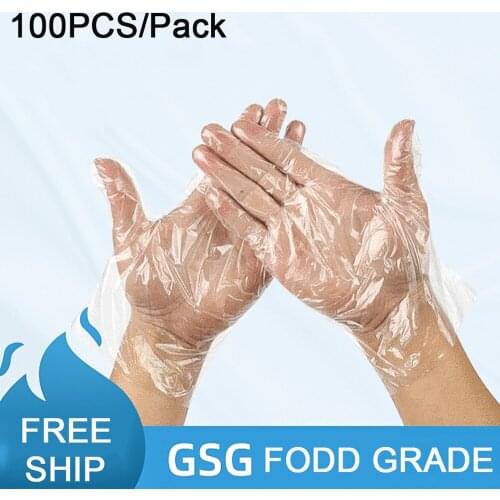 100pcs/pack Thick PE One-off Transparent Plastic Food Grade Kitchen Gloves Kitchen Accessories Cooking Disposable Gloves