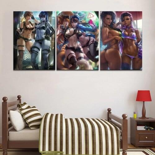 3 Pieces Sexy Tracer D.Va Overwatch Game Painting Poster Wall Canvas Painting Modular Canvas Pictures Bedroom Home Decor