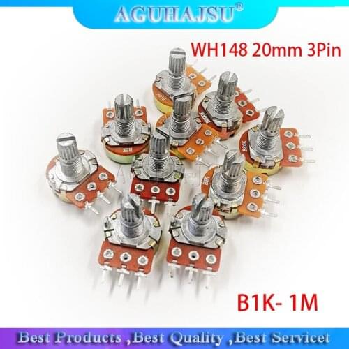 5pcs WH148 3Pin 20mm Potentiometer B1K B2K B5K B10K B20K B50K B100K B250K B500K B1M 1K 2K 5K 10K 20K 50K 100K 250K 500K 1M