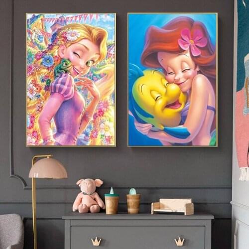5D DIY Diamond Painting Disney Cartoon Anime Mermaid Rapunzel and Pascal Wall Art Embroidery Pictures for Room Home Decoration