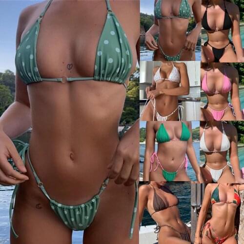 Bikini 2021 Swimsuit Solid Color Dot Bikini Set Floral Print Swimwear Sexy Biquini Bathing Suit Women Bikinis String Beach