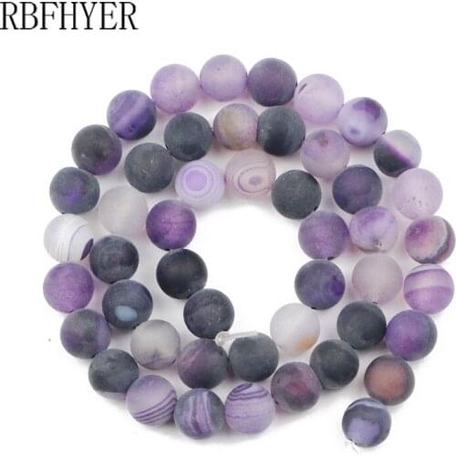 RBFHYER 6/8/10MM Natural Stone Matte Violet Stripe Banded Carnelian Loose Bead Top Quality For Jewelry Making DIY Charm Bracelet