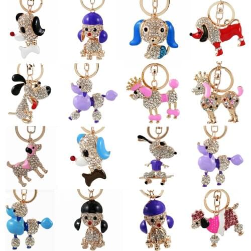 TianBo MIx style Enamel Dalmatian Dog Red Heart Crystal HandBag Pendant Keyrings Keychains For Car key chains holder women