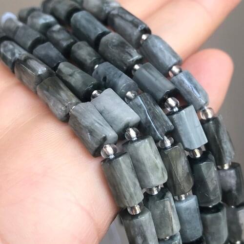 Natural Faceted Gem Hawks Eye Stone Beads Cylinder Loose Spacer Beads For Jewelry Making DIY Bracelet Necklace 8x11mm 7.5"Inches