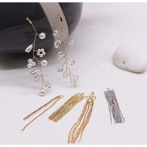 Copper Plated Real Gold Jewelry Fine Chain Small Round Bead Chain Tassel Glass Bead Branch Pearl Branch DIY Earring Material