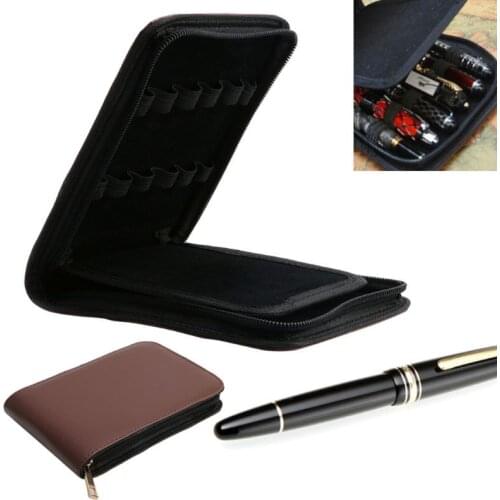 12 Pens Fountain Pen/Roller Pen Faux Leather Zipper Case Holder New