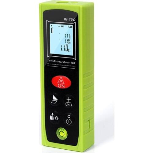 Laser Distance Digital Range Finder Meter Measuring Device 40 Meters, Pythagorean Mode/Volume/Area Calculation, IP54 Waterproof