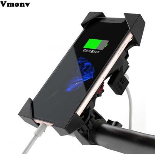 Vmonv Motorcycle Phone Fast Charging Holder For iPhone X 8P Moto USB Charger Stand Auto Lock 360 Rotation Mobile Phone GPS Mount