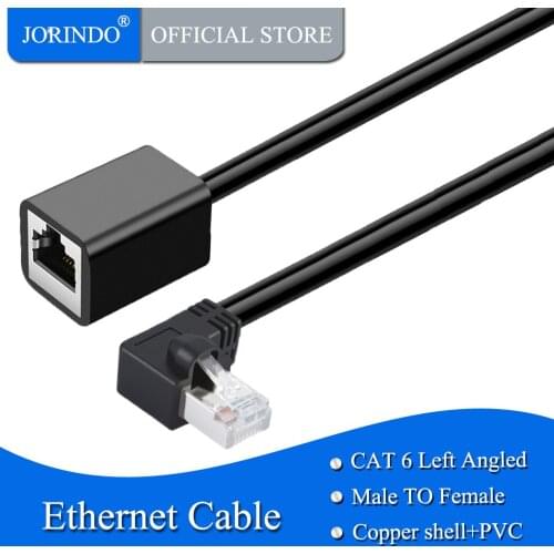 JORINDO Cat6 Shielded Extension Cable Male/Female Left Angle, FTP Cat6 Ethernet Cord Patch Cable,Gold Plated Contact, 0.5m