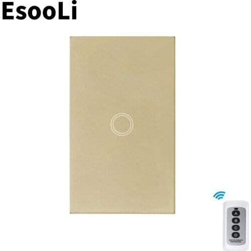 EsooLi Gold Remote Touch Switch US/AU Standard Smart Home for LED Bulb Wall Touch Switch 1/2/3 Gang 1 Way Crystal Glass