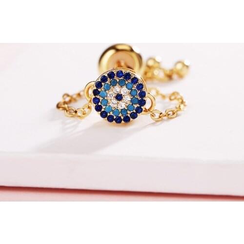 Blue Rhinestone Beads Eyes Round Finger Rings For Women Zirconia Adjustable Engagement Bridal Little Thumb Ring Jewellery Female