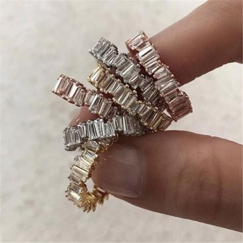 3 Colors BAGUETTE Promise ring AAAAA Cz Stone Silver color Statement Party wedding band ring for women Men Finger Jewelry